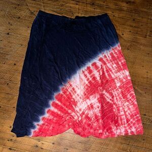 Lane Bryant blue & red asymmetrical tie dye maxi skirt